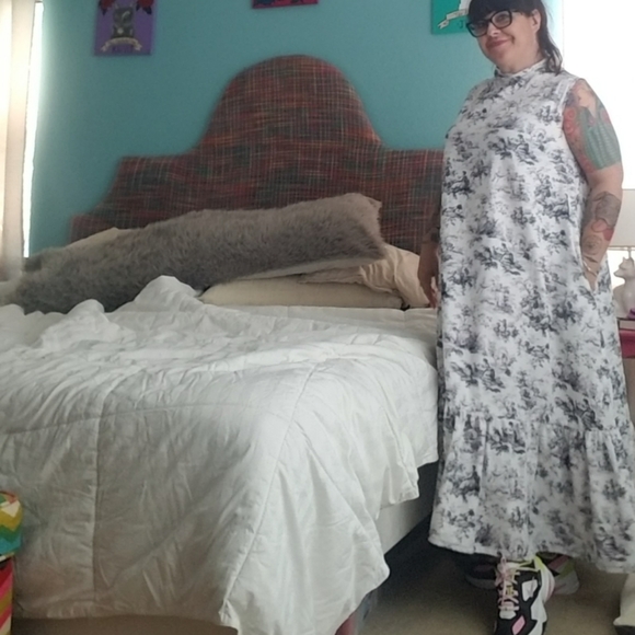 Toile print prairie maxi dress handmade! XXL - Picture 3 of 8